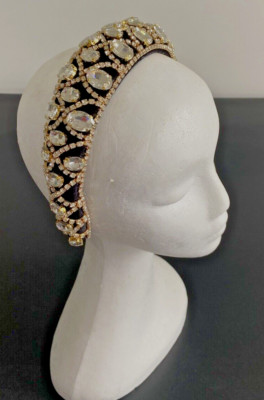 H014 - Black & Gold Diamante Headband
