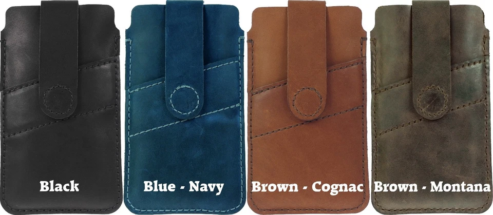 HAND SEWN POUCH GENUINE LEATHER MAGNETIC STRAP CARD POCKET CASE COVER FOR PHONES - Image 2 of 4