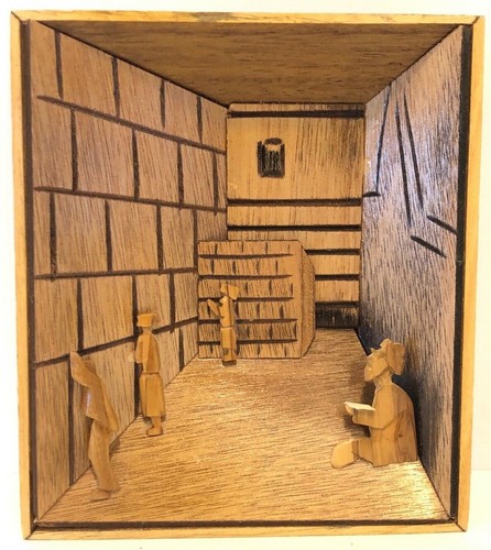 Vtg Judaica Western Wailing Wall Olive Wood Diorama Judaism Israel Jewish Hebrew