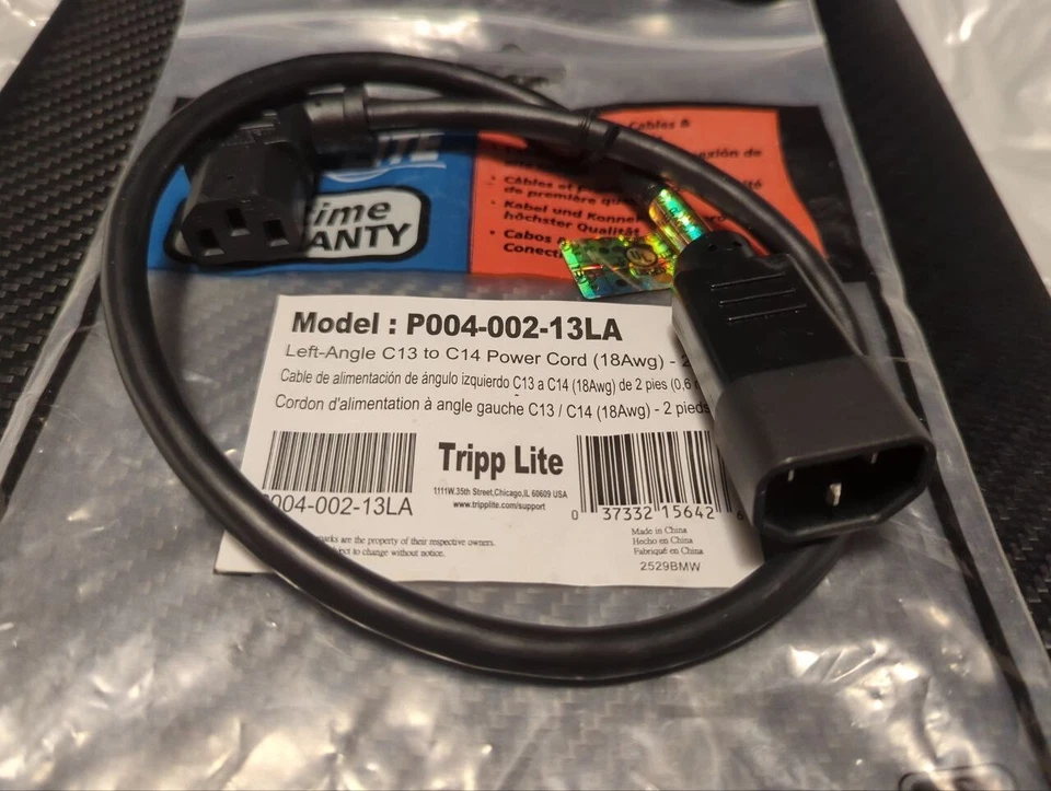 Tripp Lite P004-002-13LA Left-Angle C13 to C14 Power Cord 18 AWG - Image 3 of 3
