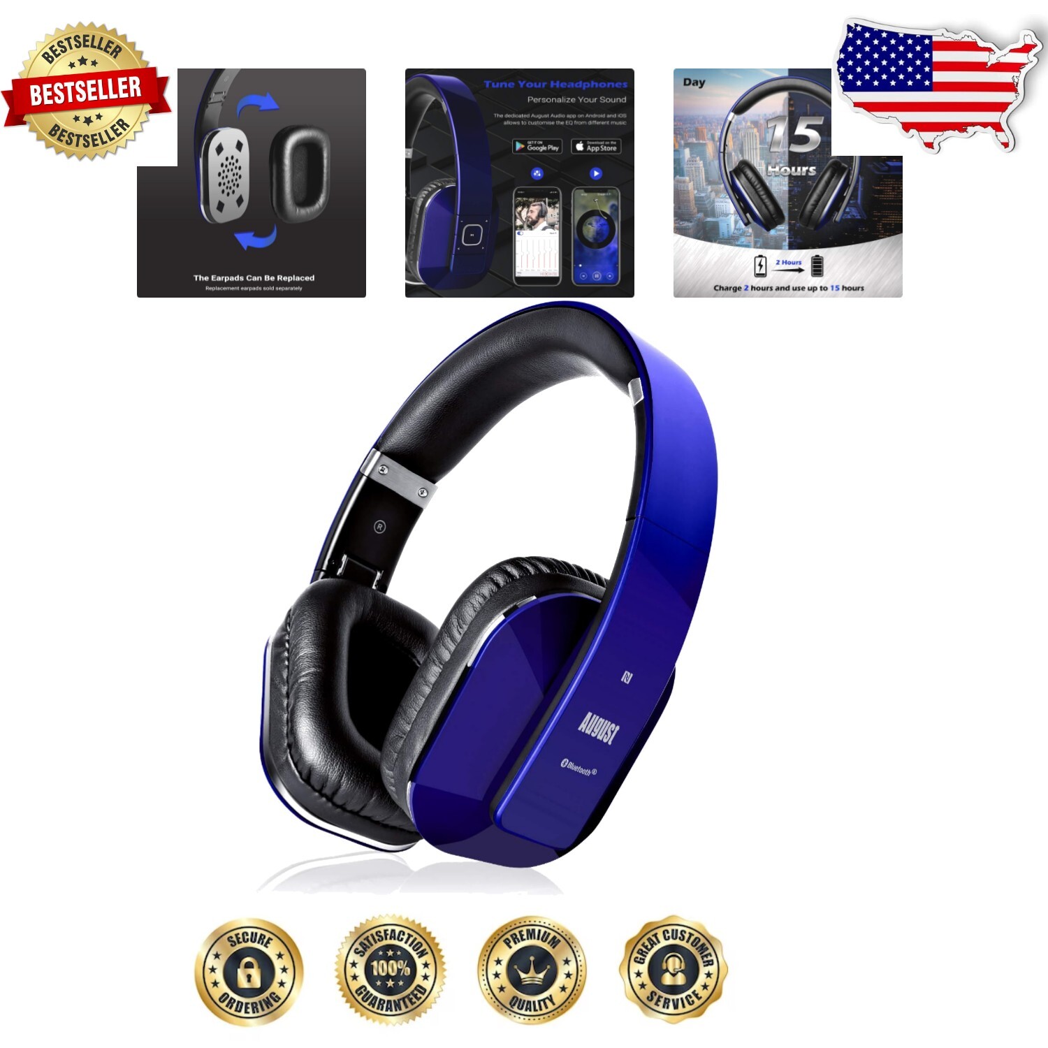 Customizable Over-Ear Headphones with 15-Hour Battery Life for All Ages  -image