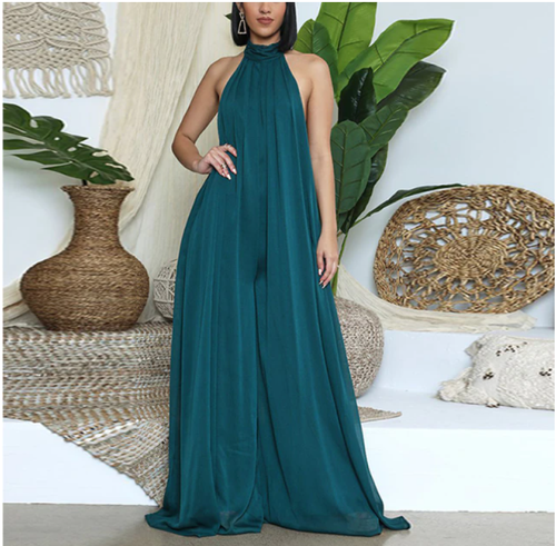 JUMPSUIT VESTITO PALAZZO TUTA LUNGA ELEGANTE CHIFFON COLLO AMERICANA ROBE 5  COLO | eBay