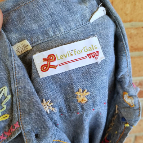 Vintage Hand Embroidered Levi Denim Blue Jean 70's Shirt