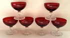 6 Vintage Anchor Hocking Ruby Red Bubble Foot Sherbet/Champagne Glasses VGC