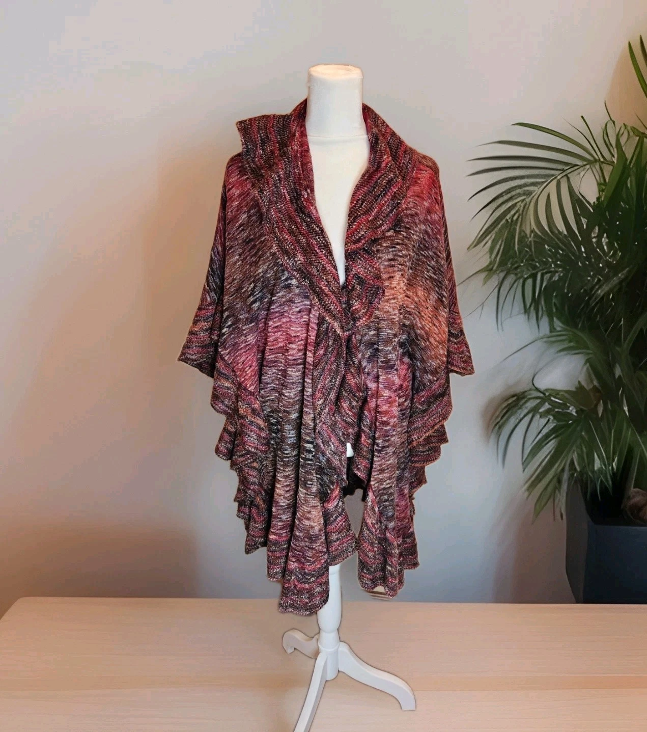 Chico's Multicolor Ruffled Open Cardigan Kimono Cape Poncho Duster Sz L/XL
