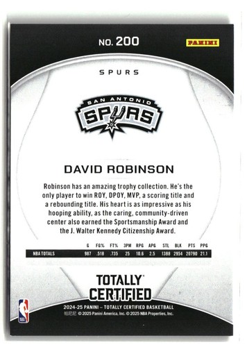 2024 Panini NBA Totally Certified #200 DAVID ROBINSON SAN ANTONIO SPURS - Picture 2 of 2