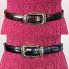 Brighton B2700 Reversible Black Brown Croc Leather Belt Silver Filigree Small 28