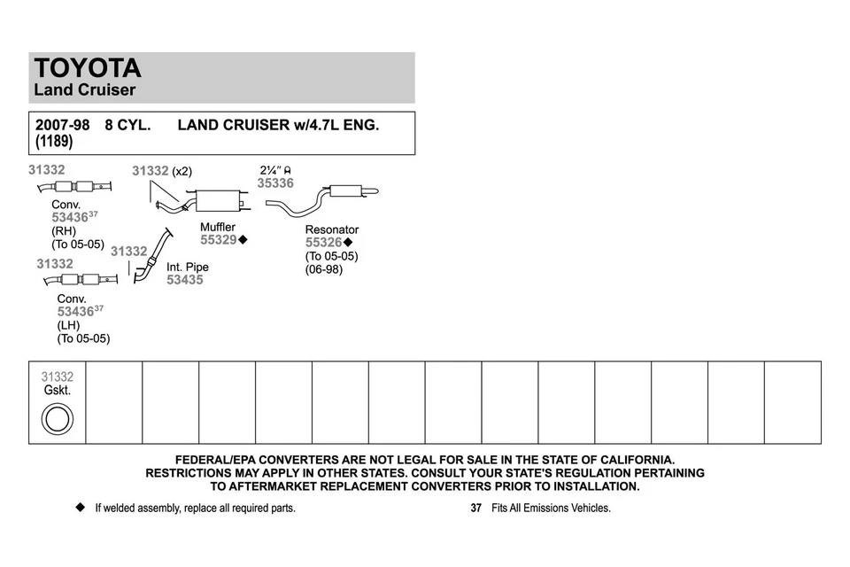 For Toyota Land Cruiser 99-07 Walker Aluminized Steel Exhaust Intermediate Pipe Foto 3 de 3