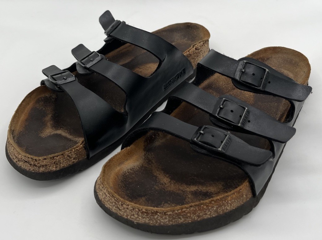 Birkenstock FLORIDA 3 Strap Soft Footbed Black Leather Sandals