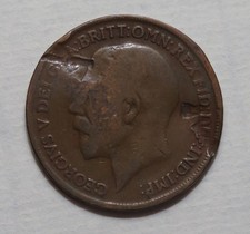 1919 UK Great Britain English One Penny King George V Bronze Cent 1c