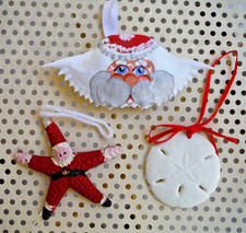 Lot of 3 Vintage Beach Ocean Christmas Ornaments Starfish Sand Dollar Seashell