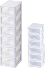 16 Quart & 6 Quart Clear Plastic Stacking Storage Drawer Boxes - 12 Pack Set