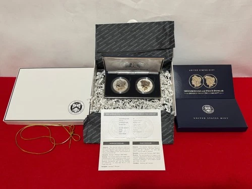 2024 REVERSE PROOF SILVER PEACE & MORGAN DOLLAR 2 Coin Set W/USMint Gift Box COA
