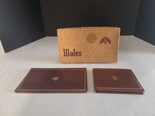 Vintage Wales Brown Leather Bifold Wallet and Checkbook Cover Set with Box