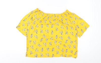 Marks and Spencer Damen gelb Blumenmuster Viskose Basic T-Shirt Größe 14 Off the