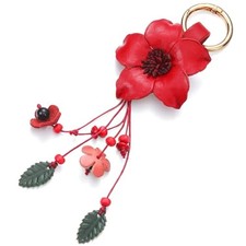 Leather Leaf Flower Tassel Keychain Boho Accessories Cute Keychains for Red