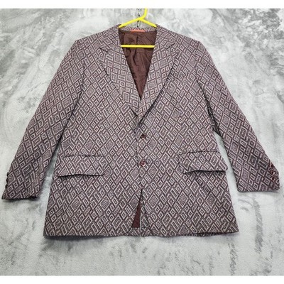 Vintage Wade's Clothing House Blazer Mens 46/48R Burgundy Gray Sport Coat Mod