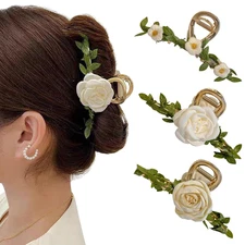 Large Metal Camellia Hair Claws for Women - 2Pcs Sweet Retro Non-Slip Butterfly 