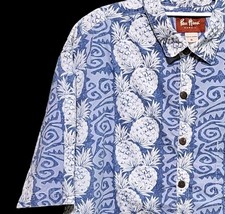 Pau Hana Hawaii Casual Button Up Shirt Mens XL Blue Pineapple Hawaiian Summer