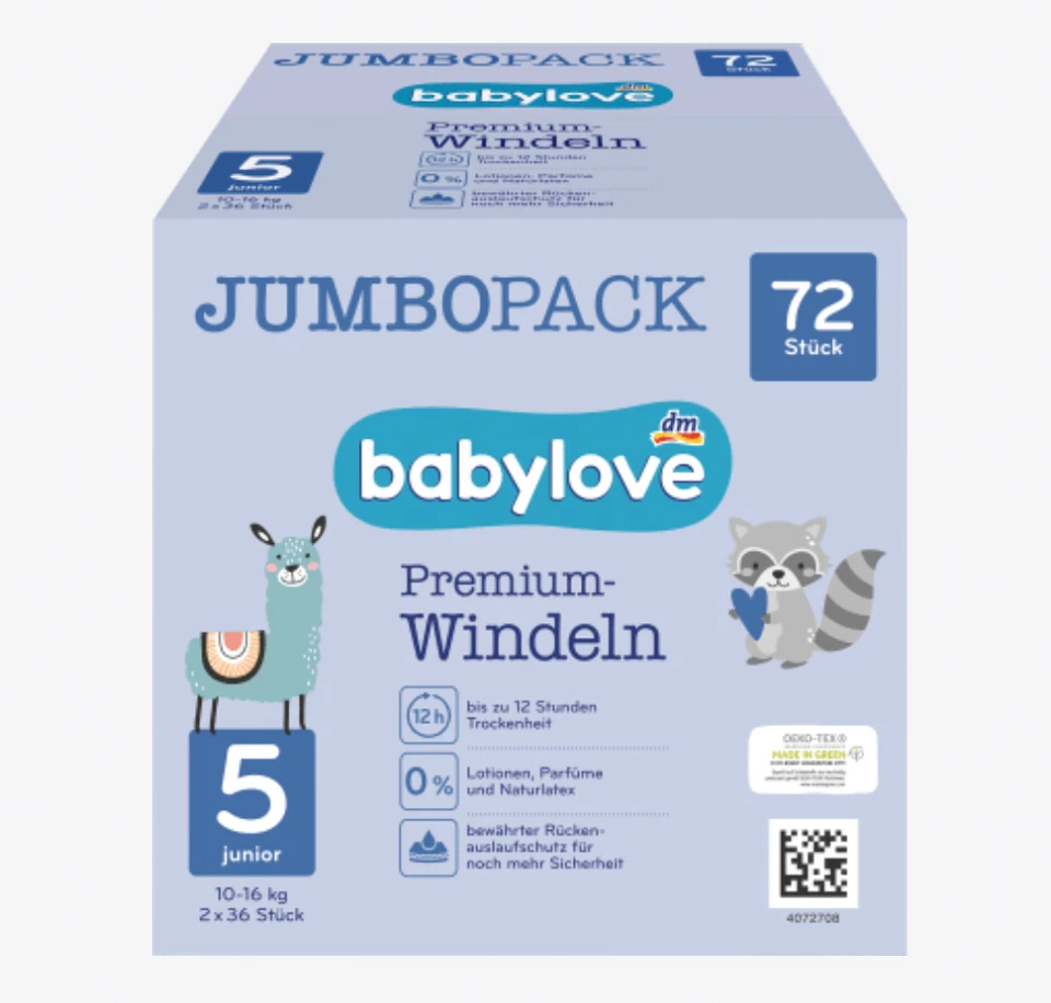 ✅ Babylove Windeln Premium Gr.5, Junior, 10-16 kg, Jumbo Pack, 72 Stück Pants ✅