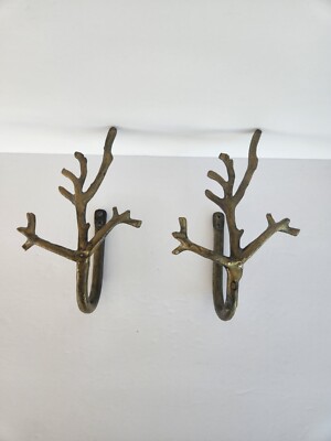 Tree Branch Coral Deer Antler Wall Hook Hanger Brass Bronze Log