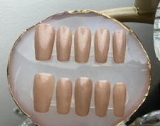 Glitter Sheer nude pink Hand Painted Nail Fake False Glue on nails