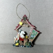 Vintage Emgee Hawaiian Christmas Ornament Santa in Toy Workshop w/ Reindeer