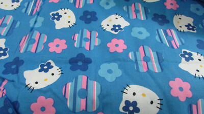 SANRIO HELLO KITTY 2004 David Textiles Licensed Blue w/Flowers 1yd x 45'' NEW
