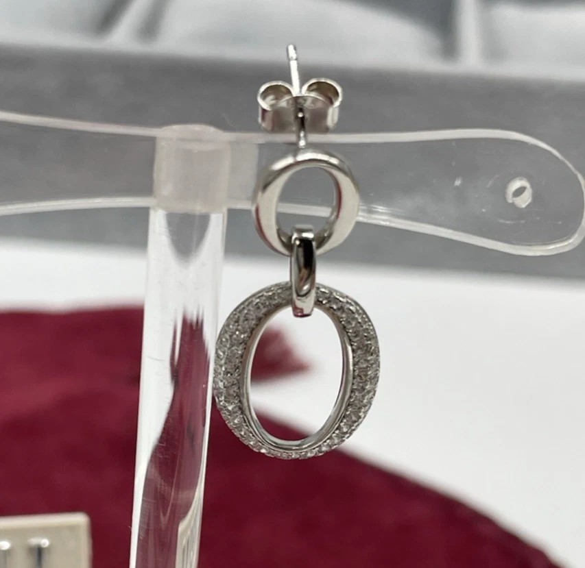 ORECCHINI ARGENTO 925 DONNA FIRMATI PENDENTI CERCHIO GIOJA E PUNTILUCE BRILLANTI - Immagine 4 di 4