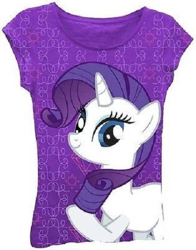 My Little Pony Purple Rarity Cartoon Character Glitter Childrens Girls T Shirt