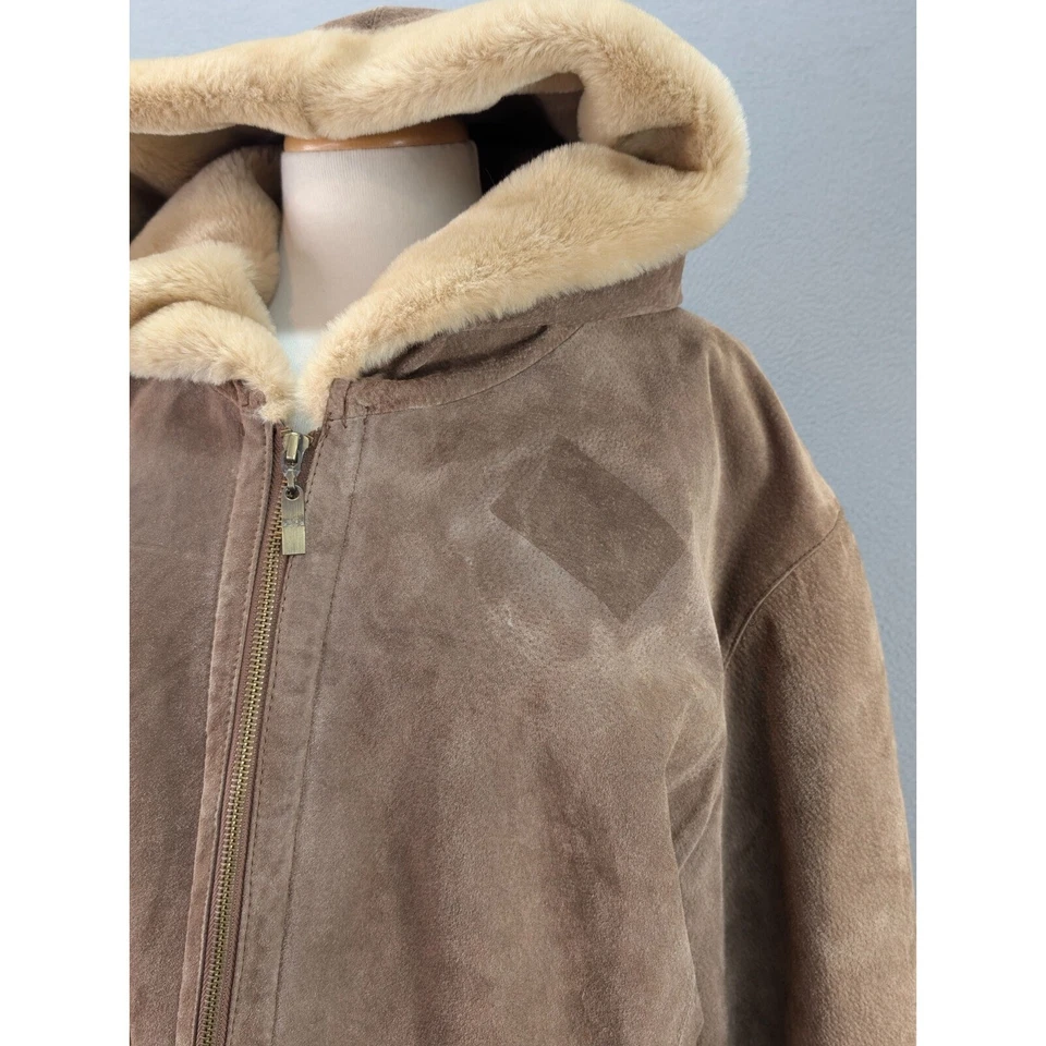 Abrigo chaqueta de cuero con capucha de gamuza sintética lavable St John's para mujer XL beige tostado Foto 3 de 4