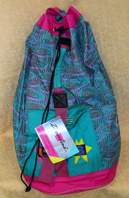 BORSA SACCA VINTAGE BENETTON VERDE E FUCSIA 53x30x30cm