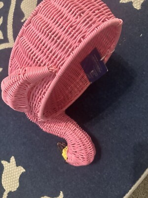 Hello Summer Ciroa Pink Resin Wicker Flamingo Woven Basket