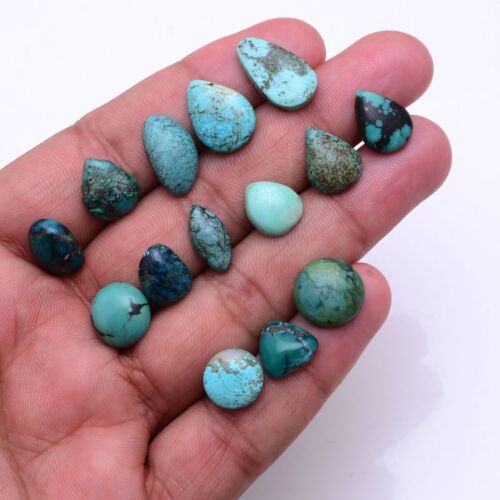 14 Pcs Natural Tibbet Turquoise Untreated 11mm-18mm Cabochon Loose Gemstones Lot - Picture 9 of 11