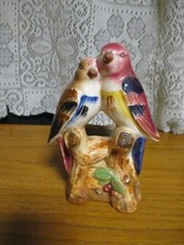 Vintage Small Planter with 2 Love Birds Sitting on a Branches and Tree Stump