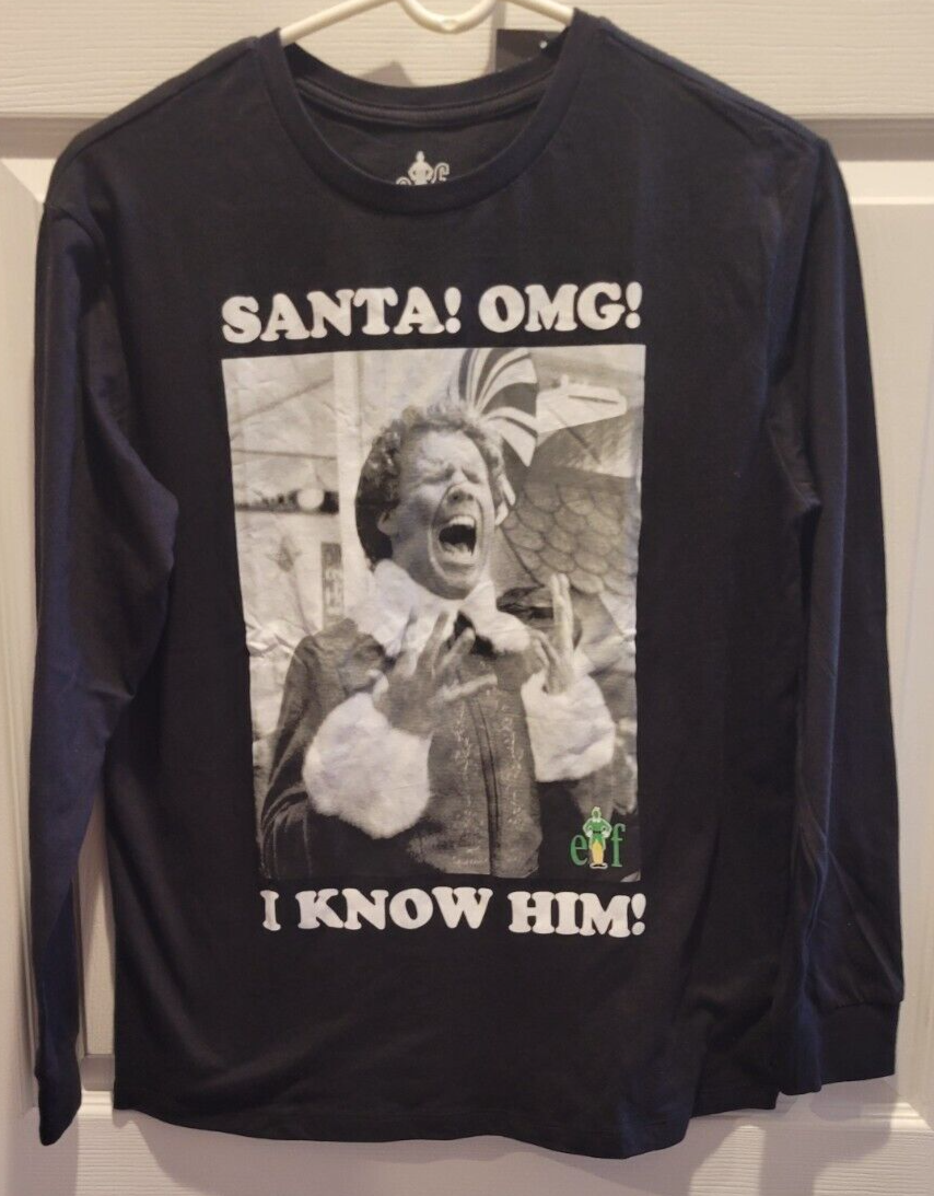 Boys Buddy the Elf SANTA OMG I KNOW HIM Black Long Sleeve T Shirt
