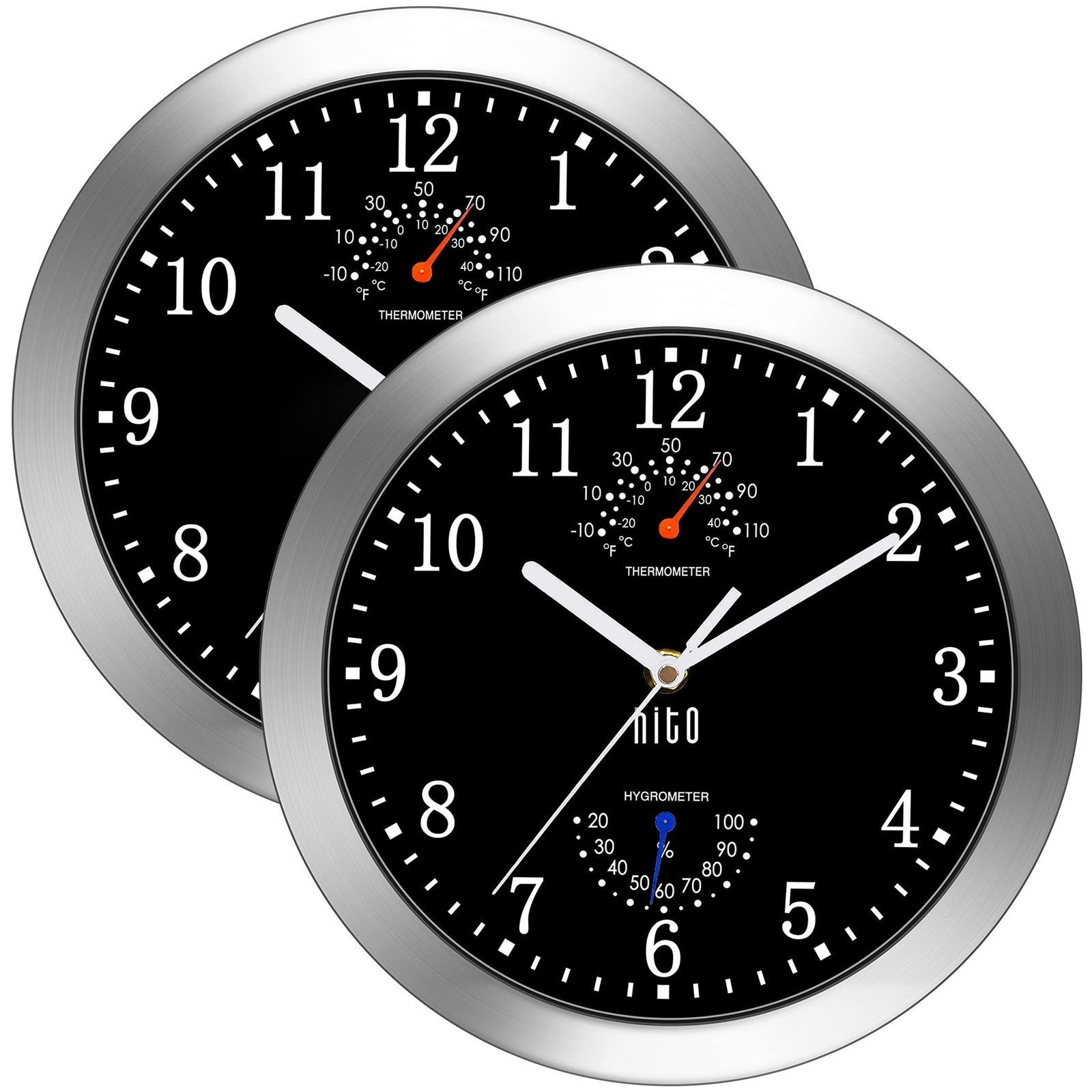 HITO 10" Silent Wall Clock Battery Operated Non Ticking Swee