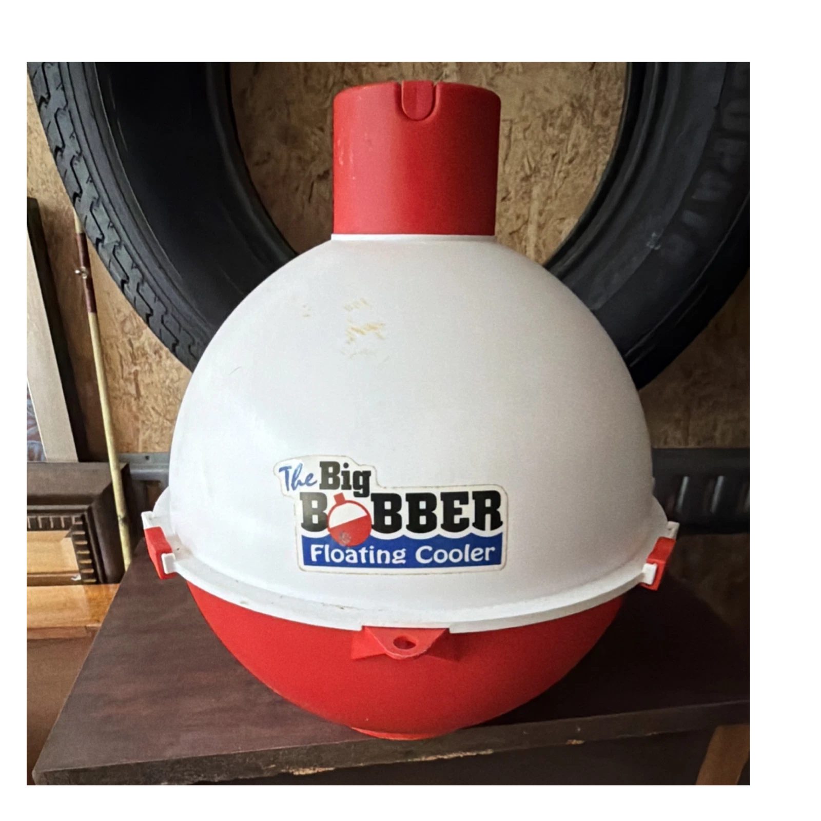 The Big Bobber Floating Cooler Red White Plastic Floating Outdoor Drink Holder