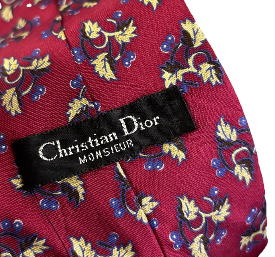 Corbata Christian Dior Monsieur roja con estampado floral y cachemira azul/roja Foto 4 de 4