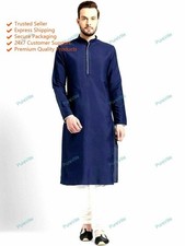 Indian Ethnic Cotton Kurta Mens Shirt Costume Plain Size S-7XL