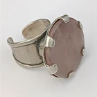 Vintage Modernist Silver Rose Quartz Statement Ring Industrial Brutalist 8 Bold