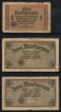 M023 Greece 1940-45 occupied by Germany 1-2 Reichsmark circulated BAD CONDITION