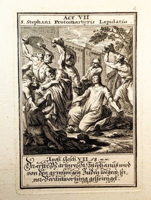 Kupferstich von 1695.  Steinigung des Stephanus. Christoph Weigel: