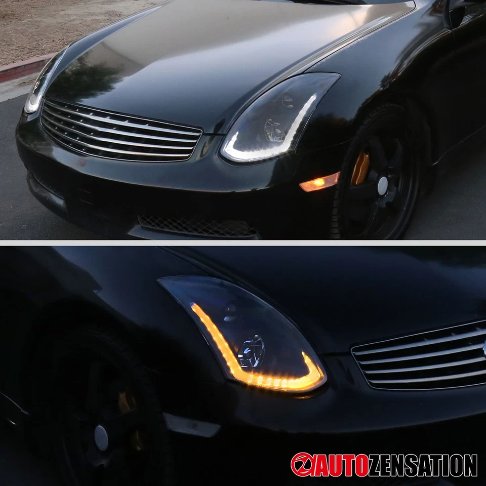 Fit 2003-2007 Infiniti G35 Coupe Black Smoke Projector Headlights LED Sequential Foto 2 de 4