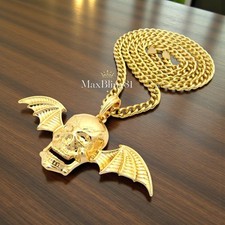 Avenged Sevenfold Skull Wing Pendant & 4mm 18" 20" 24" Cuban Chain Necklace
