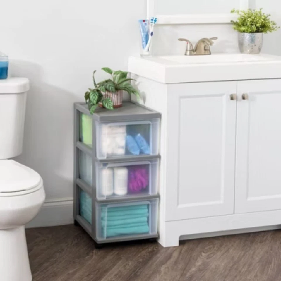 IRIS 3 Drawer Plastic Storage Drawer Cart Gray - Image 3 of 4