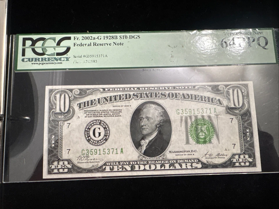 1928 B US $10 DOLLAR DGS G Block Federal Reserve Note Currency $$ PCGS 64PPQ🔥+ - Image 3 of 4
