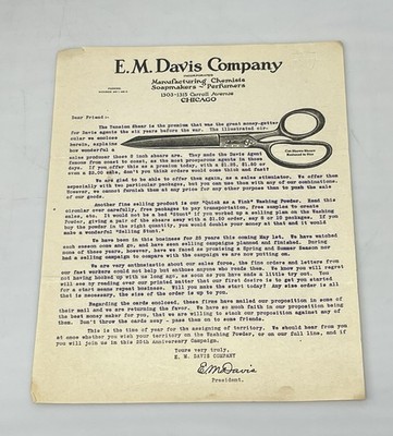 E.M. Davis Company Chemist Soapmaker Perfumer Chicago Illinois Letterhead Letter