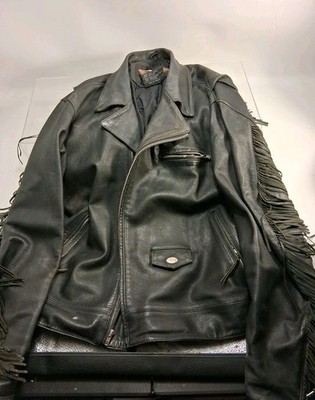 Vtg 2XL Harley Davidson Fringed Blk Leather Lined Jacket Read Item Descrip Look 