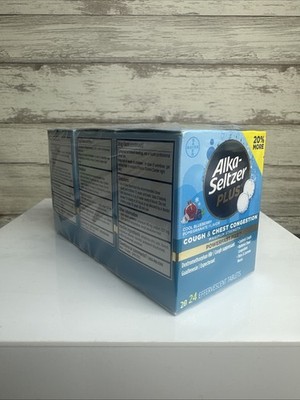 3x Alka-Seltzer Plus Cough Chest Congestion 24 Ct 08/26 Cool Blueberry Pom